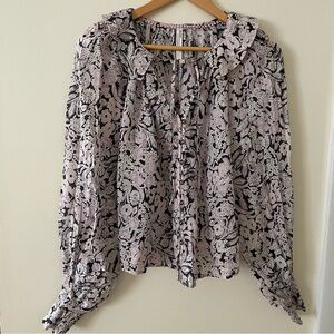 Like New 🩶Anthropologie Black and Pink Floral Blouse